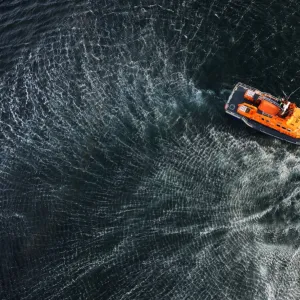 Aran Islands severn class lifeboat David Kirkaldy 17-06. Aerial shot taken from Irish Coastguard helicopter