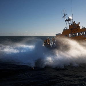 Arklow Trent class lifeboat Ger Tigchelaar 14-19. Lifeboat moving from left to right at speed, lots of white spray