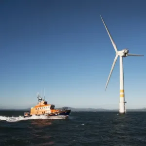 Arklow Trent class lifeboat Ger Tigchelaar in front of wind turbine Arklow Trent class lifeboat Ger Tigchelaar in front of wind turbine