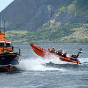 Atlantic 85 B-843 Geoffrey Charles moving from right to left alongside Trent 14-30 Dr John McSparran at Red Bay open day