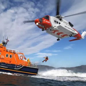 Barra severn class lifeboat Edna Windsor and coastguard helicopter