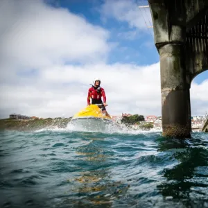 Boscombe Senior Lifeguard on a rescue watercraft (RWC)