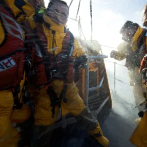 Crew onboard the Moelfre Tyne class lifeboat Robert and Voilet. Featured in Nigel Millards book The Lifeboat: Courage on our Coasts