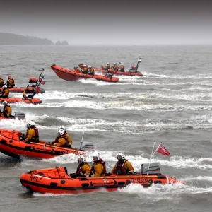 Exercise with eight lifeboats at Flat Holm. Lifeboats from Penarth, Burnham upon sea, Weston Super Mare and Portishead