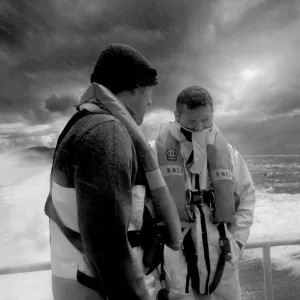 Two falmouth crew members onboard the Severn class lifeboat Rich