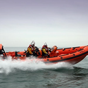 Hayling Island Atlantic 85 class inshore lifeboat Derrick Battle B-829. Lifeboat moving from left to right at speed