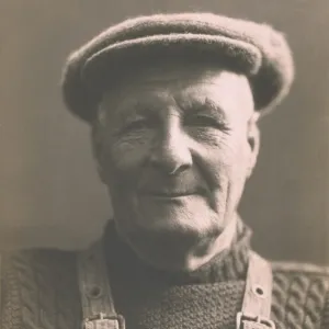 Henry Blogg, coxswain of Cromer lifeboat in jersey, cap and Kapok lifejacket - 1942