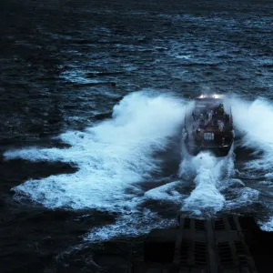 Launch of St Davids Tyne class lifeboat at night