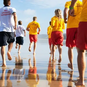 Print of Lifeguards training on Perranporth beach Print of Lifeguards training on Perranporth beach