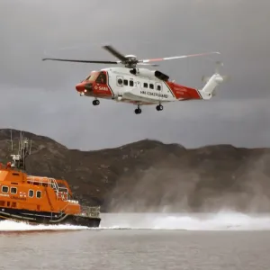 Mallaig severn class lifeboat Henry Alston Hewat 17-26 during a training exercise with Coastguard helicopter