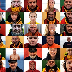 Montage of portrait shots taken by Nigel Millard and used in the outdoor exhibition that accompanied Nigels book The Lifeboat: Courage on our Coasts