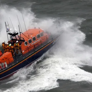 Mumbles Tyne class lifeboat Babs and Agnes Robertson 47-019 on exercise in rough seas