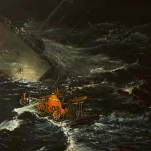 Painting of the Bonita service by the St Peter Port lifeboat