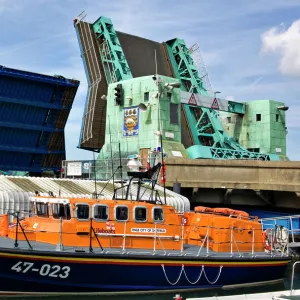 Poole Tyne City of Sheffield class lifeboat in front of Poole li