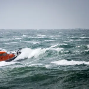Prototype Shannon class FCB2 lifeboat in rough seas off Portland Bill