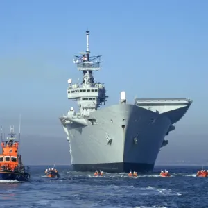 The Royal Navy flagship aircraft carrier HMS Ark Royal in Poole