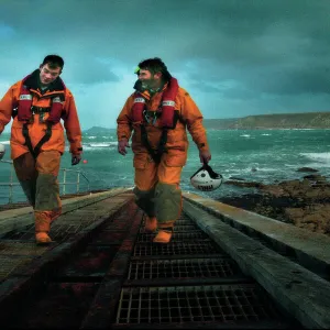 Sennen Cove crewmembers on the slipway