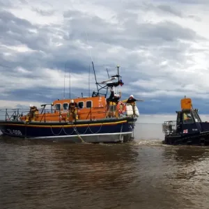 Skegness Mersey class lifeboat Lincolnshire Poacher being launched Skegness Mersey class lifeboat Lincolnshire Poacher being launched