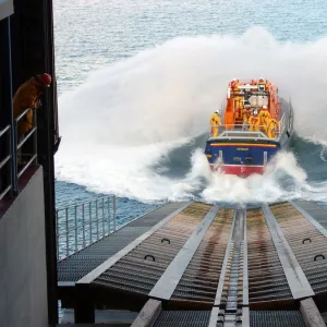 Tamar class lifeboat Peter and Lesley-Jane Nicholson launching a