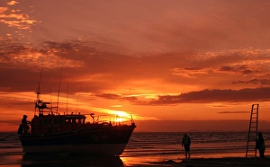 Barmouth Mersey class lifeboat Moira Barrie at sunset