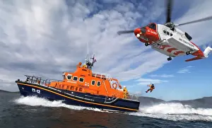 Barra severn class lifeboat Edna Windsor and coastguard helicopter