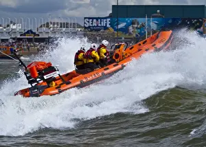 Inshore Lifeboat Prints: Blackpool Atlantic 75 inshore lifeboat Bickerstaffe heading through a breaking wave