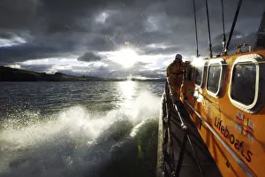 Crew member on board the Wicklow Tyne class lifeboat Annie Blaker 47-035, lots of water spray