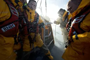 Crew onboard the Moelfre Tyne class lifeboat Robert and Voilet. Featured in Nigel Millards book The Lifeboat: Courage on our Coasts