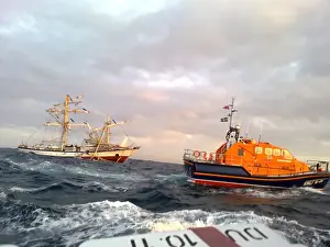 Dismasted Polish sail training vessel Fryderyk Chopin under tow