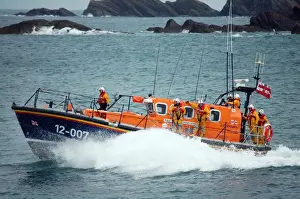 Ilfracombe Mersey class lifeboat Spirit of Derbyshire 12-007 during a demonstration at Ilfracombe Rescue Day