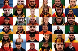 Montage of portrait shots taken by Nigel Millard and used in the outdoor exhibition that accompanied Nigels book The Lifeboat: Courage on our Coasts