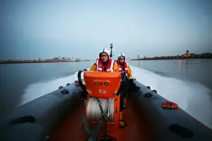 Inshore Lifeboat Prints: New Brighton Atlantic 75 Rock Light B-721 Artistic shot of ILB skimming up river towards camera
