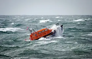 Prototype FCB2 (Shannon) lifeboat in rough seas off Portland Bill