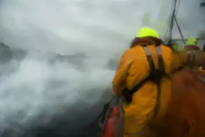 Sennen Cove tyne class lifeboat Norman Salveson in rough weather