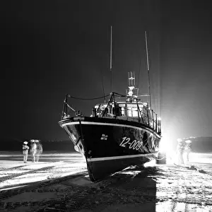 St Ives Mersey class all weather lifeboat The Princess Royal (c.s No 41) 12-009 being recovered after a shout in the early evening. Shortlisted finallist for Photographer of the Year 2012