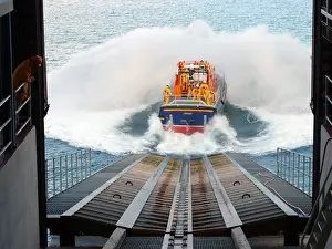 Tamar class lifeboat Peter and Lesley-Jane Nicholson launching a