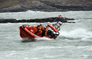 Trearddur Bay Atlantic 85 Hereford Endeavour B-847 following her naming ceremony by Prince William and Catherine Middleton. Lifeboat heading towards camera during demo