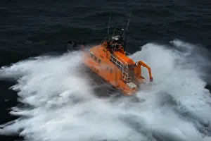 Valentia severn class lifeboat John and Margaret Doig 17-07. Aerial shot taken from Irish Coastguard helicopter, lots of white spray